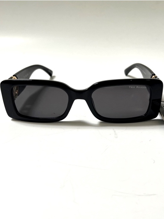 New TRUE RELIGION Slim Black Sunglasses Rectangle Gold Logo Acetate XX